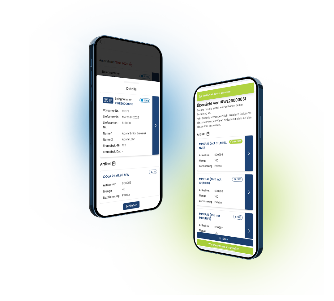 Smartphone Mockup Wareneingang INTEGRA mobile logistics